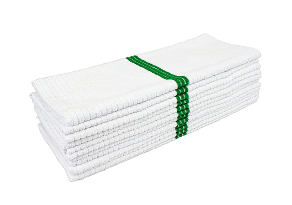 Eurow 100% Cotton Rugby Stripe White/Lime Green Dish Towels – 4-pack