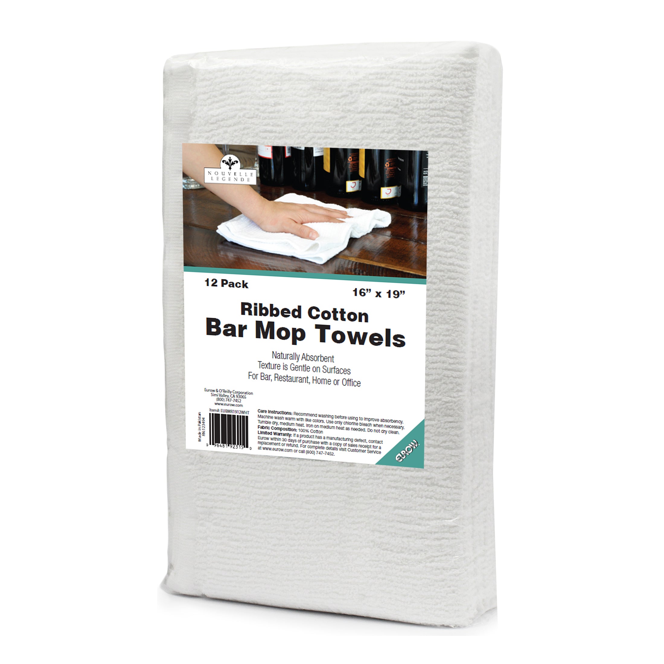 Choice 16 x 27 White 44 oz. Cotton Textured Heavy Weight Bar Mop Towel -  12/Pack