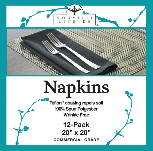 Choice 20 x 20 Black 100% Spun Polyester Hemmed Cloth Napkins - 12/Pack